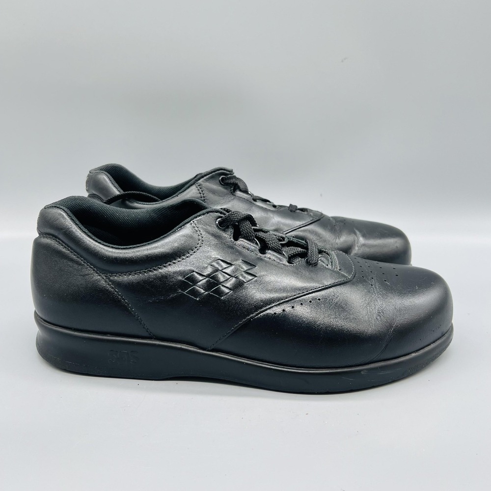 SAS Shoes Mens 9.5 WW Black Leather Free Time Lace Up Walking Sneakers Comfort